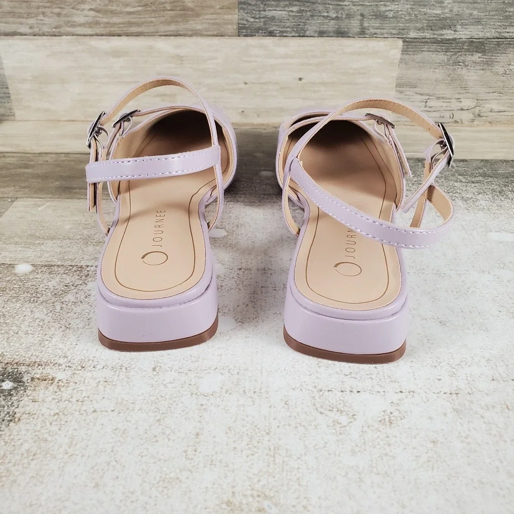 Journee Gretchenn Flats Womens Sz 11 Lavender Square Toe Double-Buckle‎ Straps
